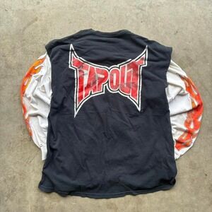 Y2K tapout chopped sleeve faded logo tee front‎ and back hit insane piece XL